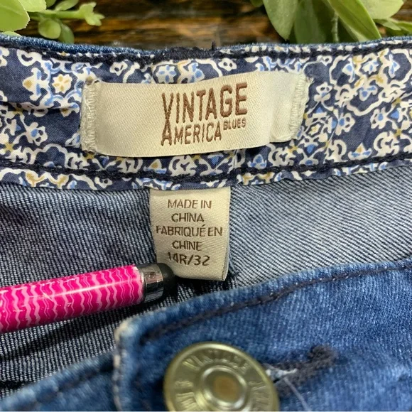 Vintage America Blue Jeans Embroidered Embroidery Floral Bestie Skinny 14 - Picture 8 of 16